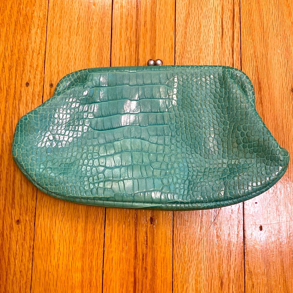 Adrienne Vittadini Lime Green Crocodile embossed coin purse